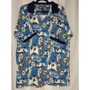 Big Dogs Hawaiian Polo Shirt Tropical Beer Print‎ Short Sleeve XL
